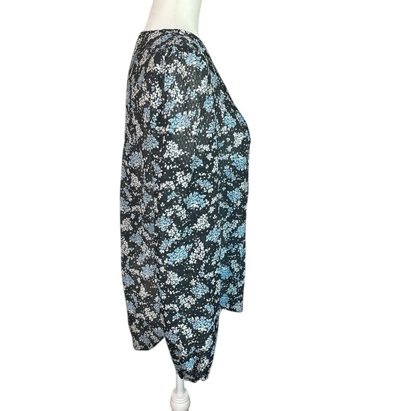 Veronica Beard Black and Blue Floral Long Sleeve Silk Blouse Size 10 - Picture 4 of 5